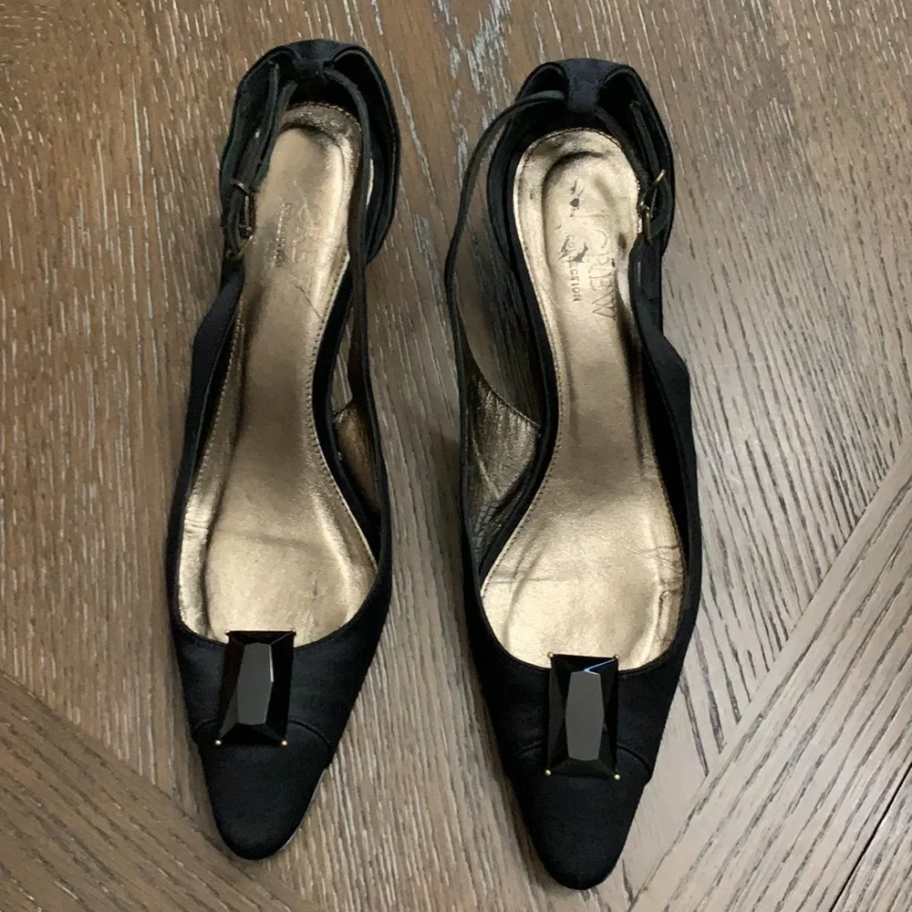 J. Crew Collection cloth jewel pointed sling back pump heel Size 6